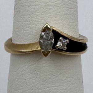 .20ctw marquise and round diamond 14k yg with black antique ring size 3.5